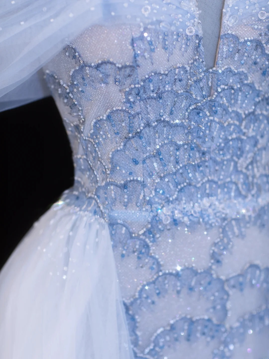 Modest Prom Dress Aesthetic Mermaid Off The Shoulder Blue Tulle Style Impress With Sleeves Long Party Formal Gown SA068