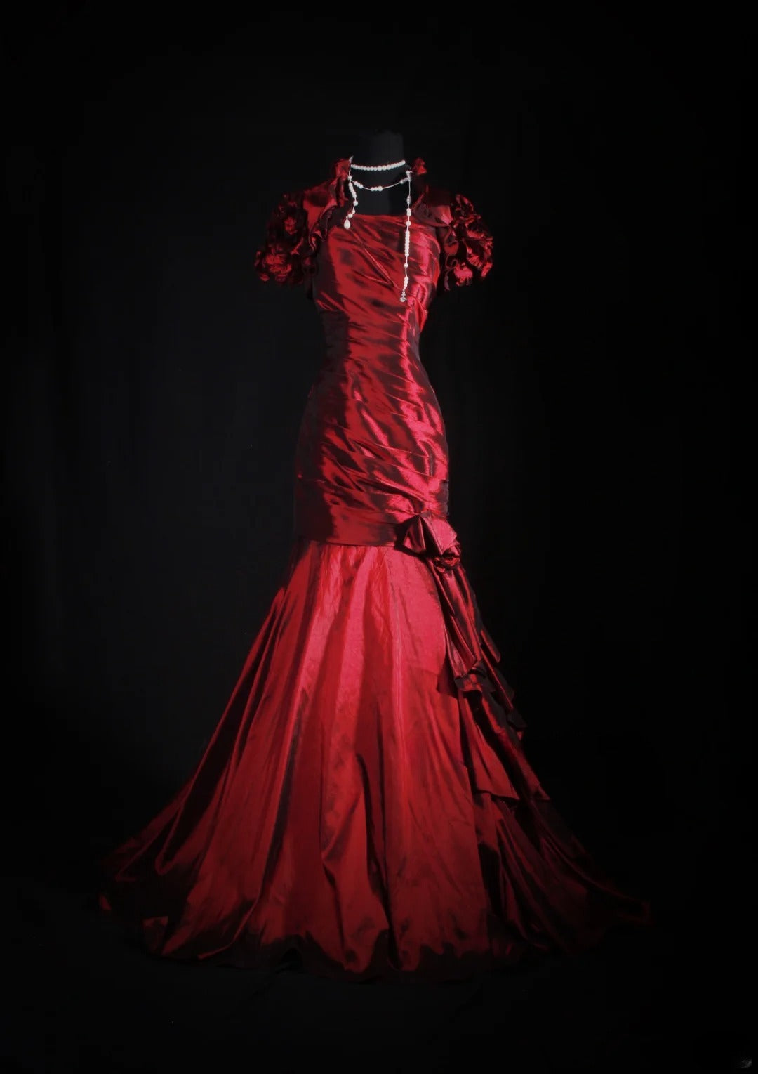 Women's Cocktail Party Gowns 90s Mermaid Square Neck Red Taffeta With Pleated Long Graduation Dinner Outfits Prom Dresses AS069