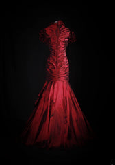 Women's Cocktail Party Gowns 90s Mermaid Square Neck Red Taffeta With Pleated Long Graduation Dinner Outfits Prom Dresses AS069