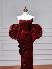 Classy Mermaid Spaghetti Straps Burgundy With Sleeves Long Formal Prom Dresses Dance Night Outfits Party Gowns AQ077