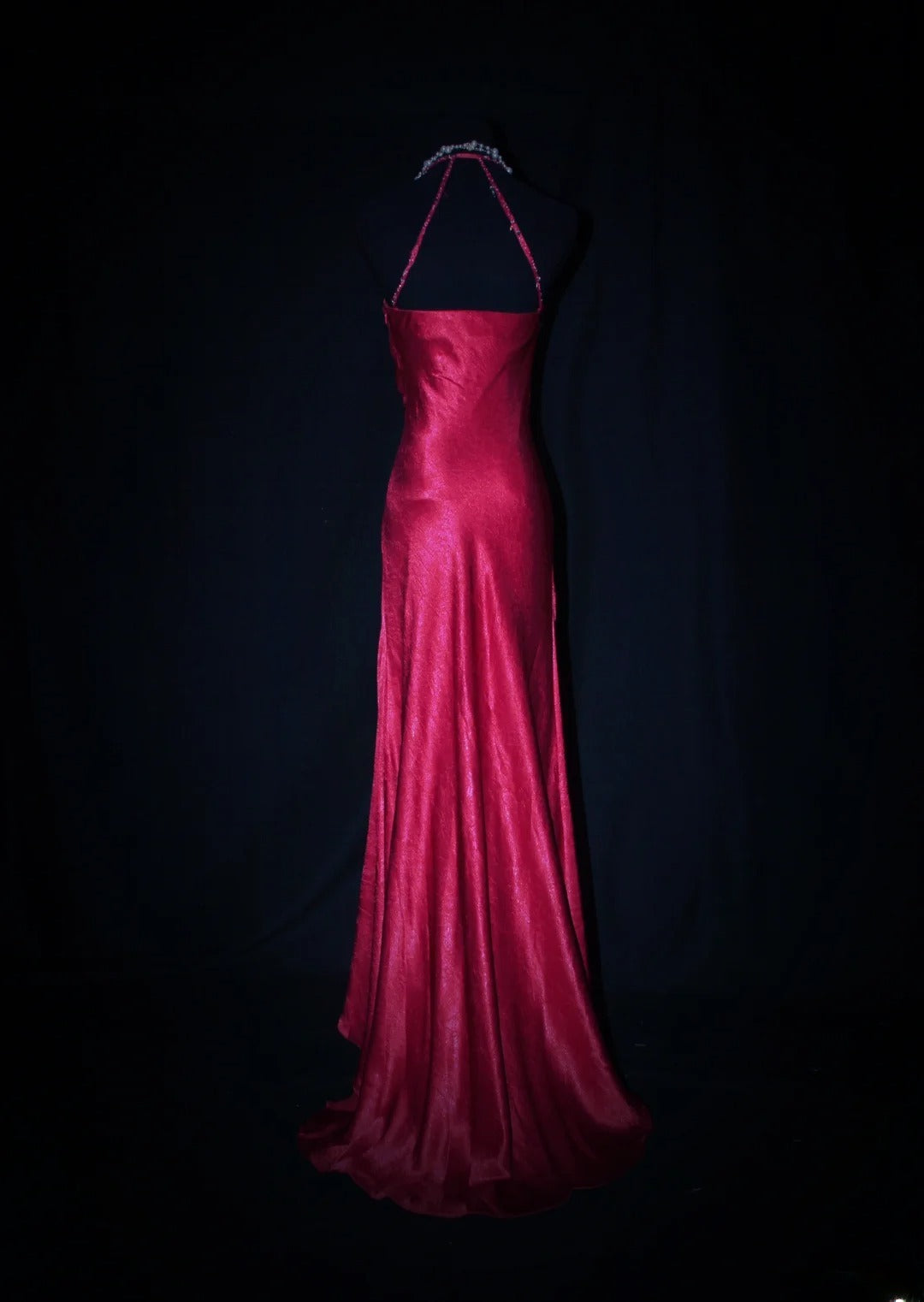 Charming Mermaid Halter Hot Pink Satin Sleeveless Long Prom Dresses Party Formal Gowns AS077