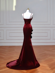 Classy Mermaid Spaghetti Straps Burgundy With Sleeves Long Formal Prom Dresses Dance Night Outfits Party Gowns AQ077