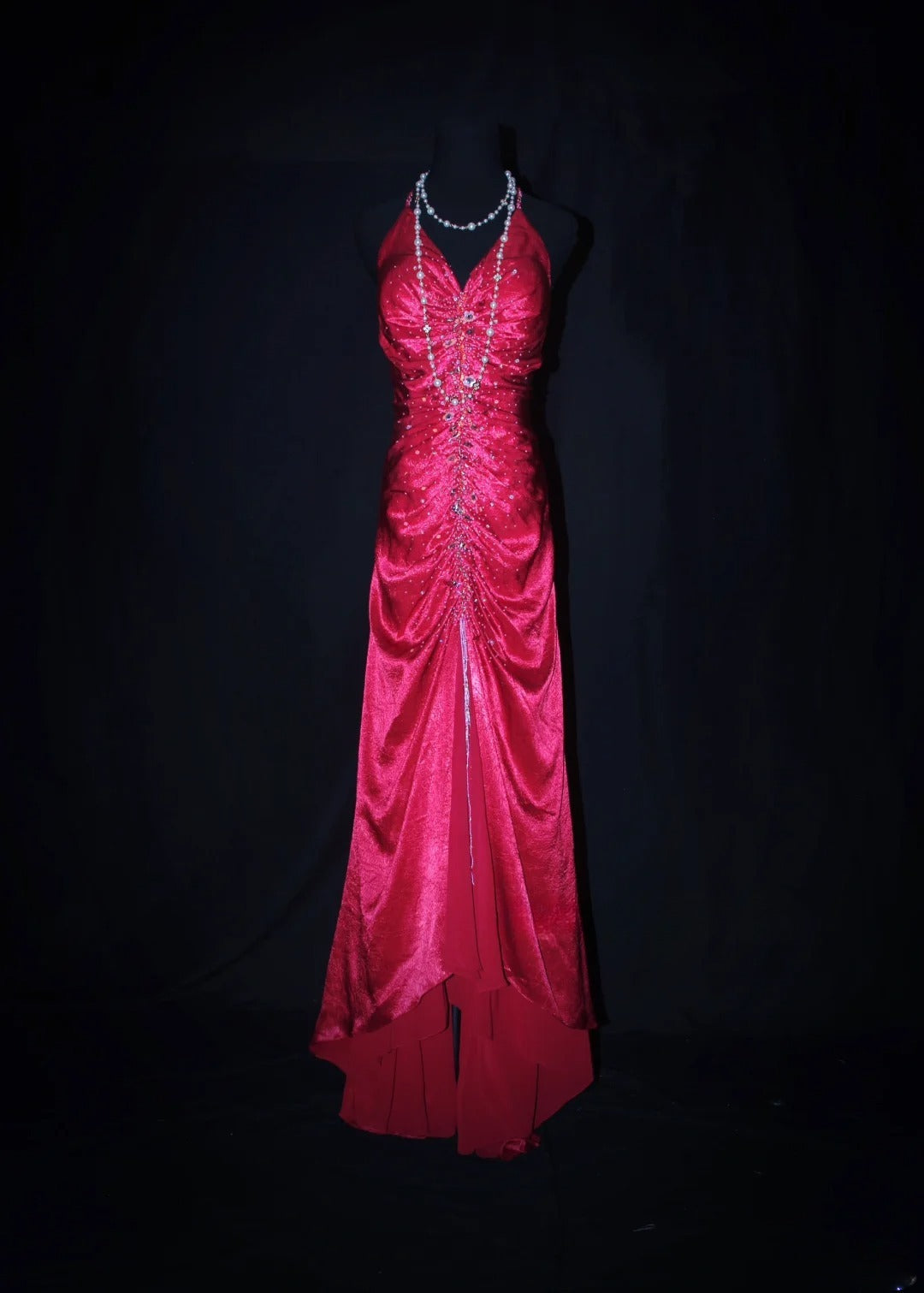 Charming Mermaid Halter Hot Pink Satin Sleeveless Long Prom Dresses Party Formal Gowns AS077