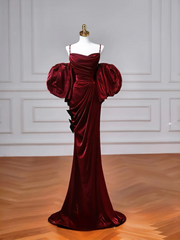 Classy Mermaid Spaghetti Straps Burgundy With Sleeves Long Formal Prom Dresses Dance Night Outfits Party Gowns AQ077