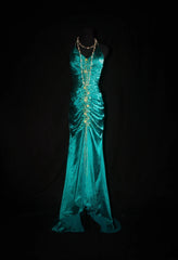 Vintage 1950s Formal Mermaid Halter Dark Green Satin Sleeveless Long Prom Dresses Party Formal Gowns AS080
