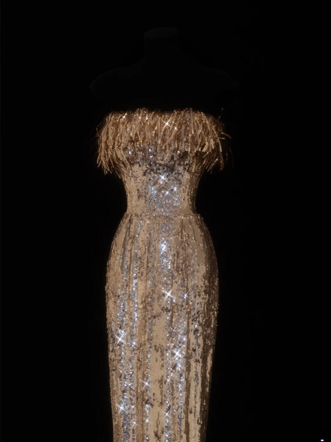 Classy Sheath 1950s Formal Strapless Gold Sequins Style Impress Long Prom Dresses Party Gowns SA087