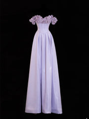 Modest Prom Dresses Aesthetic A Line Off The Shoulder Lilac Inspiration Flowers Style Impress With Sleeves Long Party Formal Gown SA089