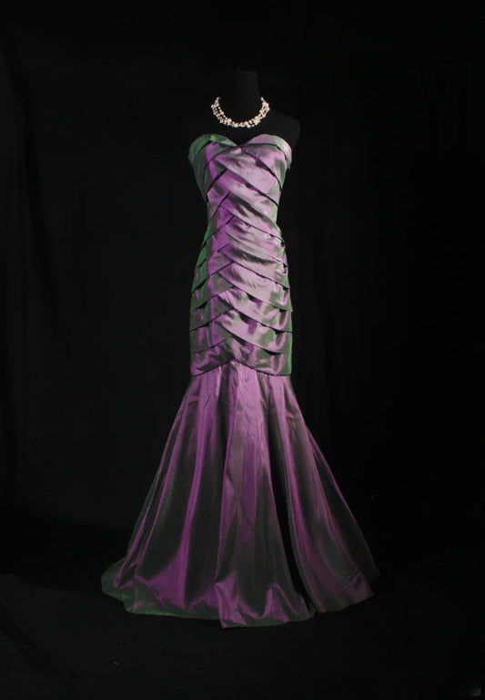 Vintage 80s Formal Mermaid Sweetheart Purple With Pleated Sleeveless Long Prom Dresses Party Formal Gowns AS091
