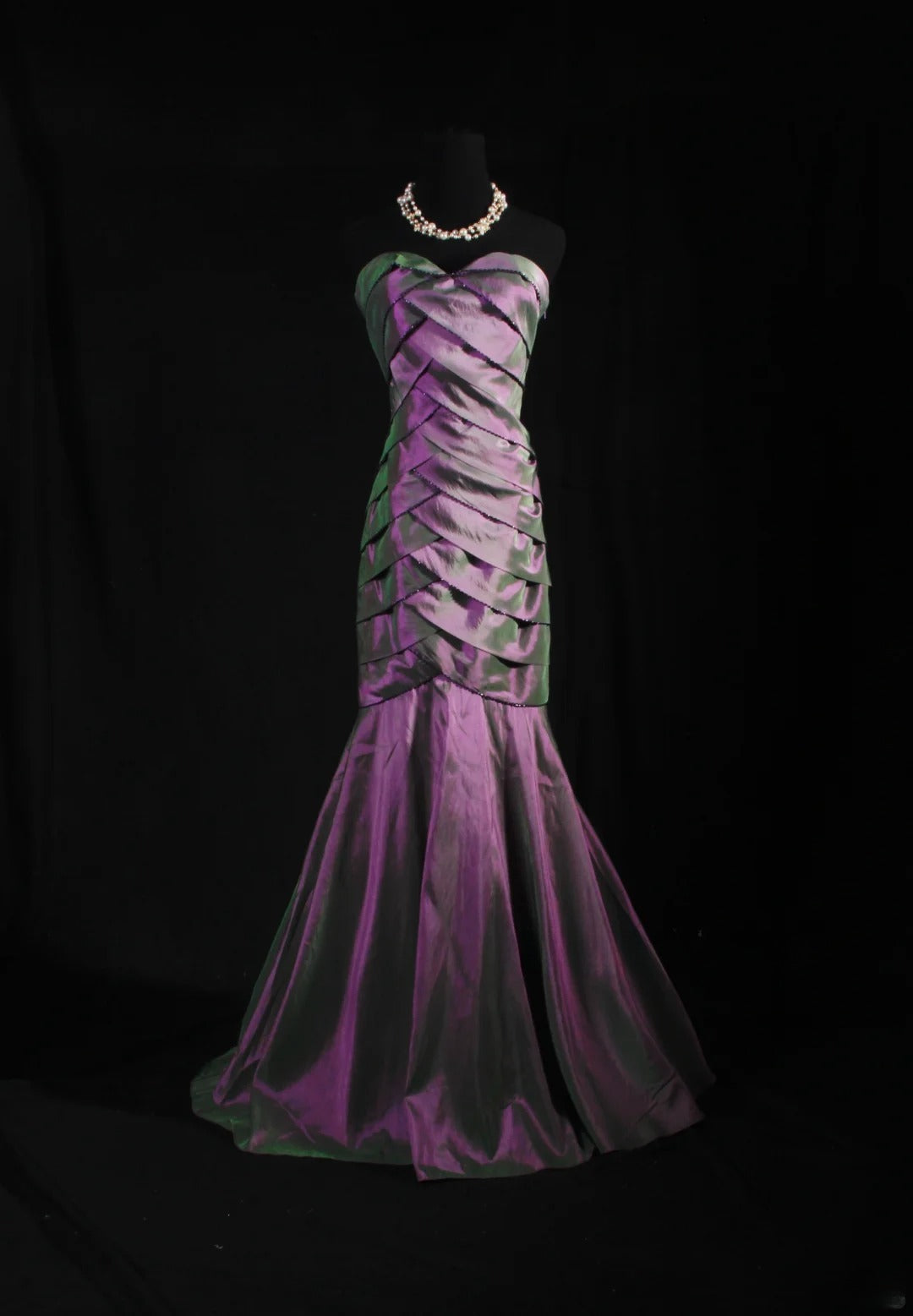 Vintage 80s Formal Mermaid Sweetheart Purple With Pleated Sleeveless Long Prom Dresses Party Formal Gowns AS091