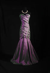 Vintage 80s Formal Mermaid Sweetheart Purple With Pleated Sleeveless Long Prom Dresses Party Formal Gowns AS091