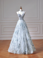 Elegant Ball Gown Off The Shoulder Light Sky Blue Tulle Long Formal Prom Evening Dress Dinner Outfits Party Gowns AQ092
