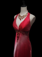 Vintage 1950s Sheath Halter Pink Ombre White With Beads Long Prom Dresses High School Senior Graduation Dance Evening Gown AS095
