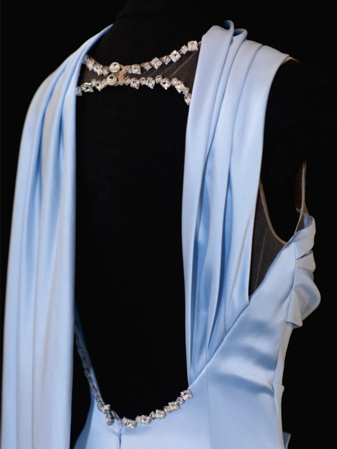 Classy Sheath Spaghetti Strap Light Sky Blue Satin Formal Style Impress Long Prom Dresses Party Gowns SA095