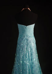 Vintage 80s Formal Mermaid Sweetheart Blue With Pleated Slit Beads Sleeveless Long Prom Dresses Party Formal Gowns AS095