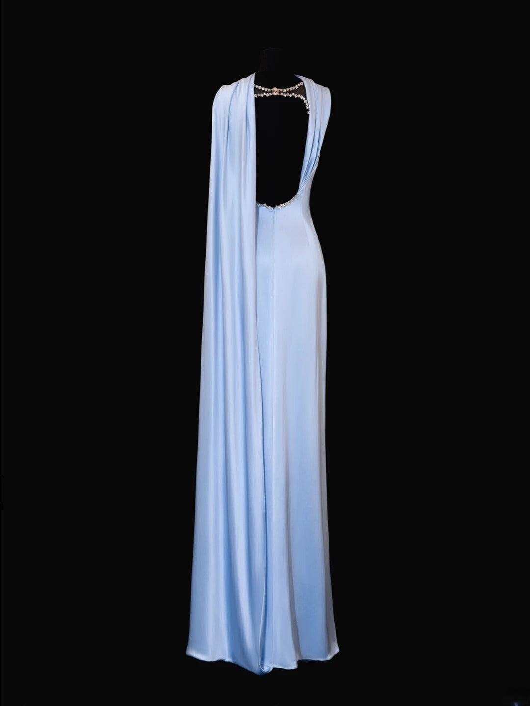 Classy Sheath Spaghetti Strap Light Sky Blue Satin Formal Style Impress Long Prom Dresses Party Gowns SA095