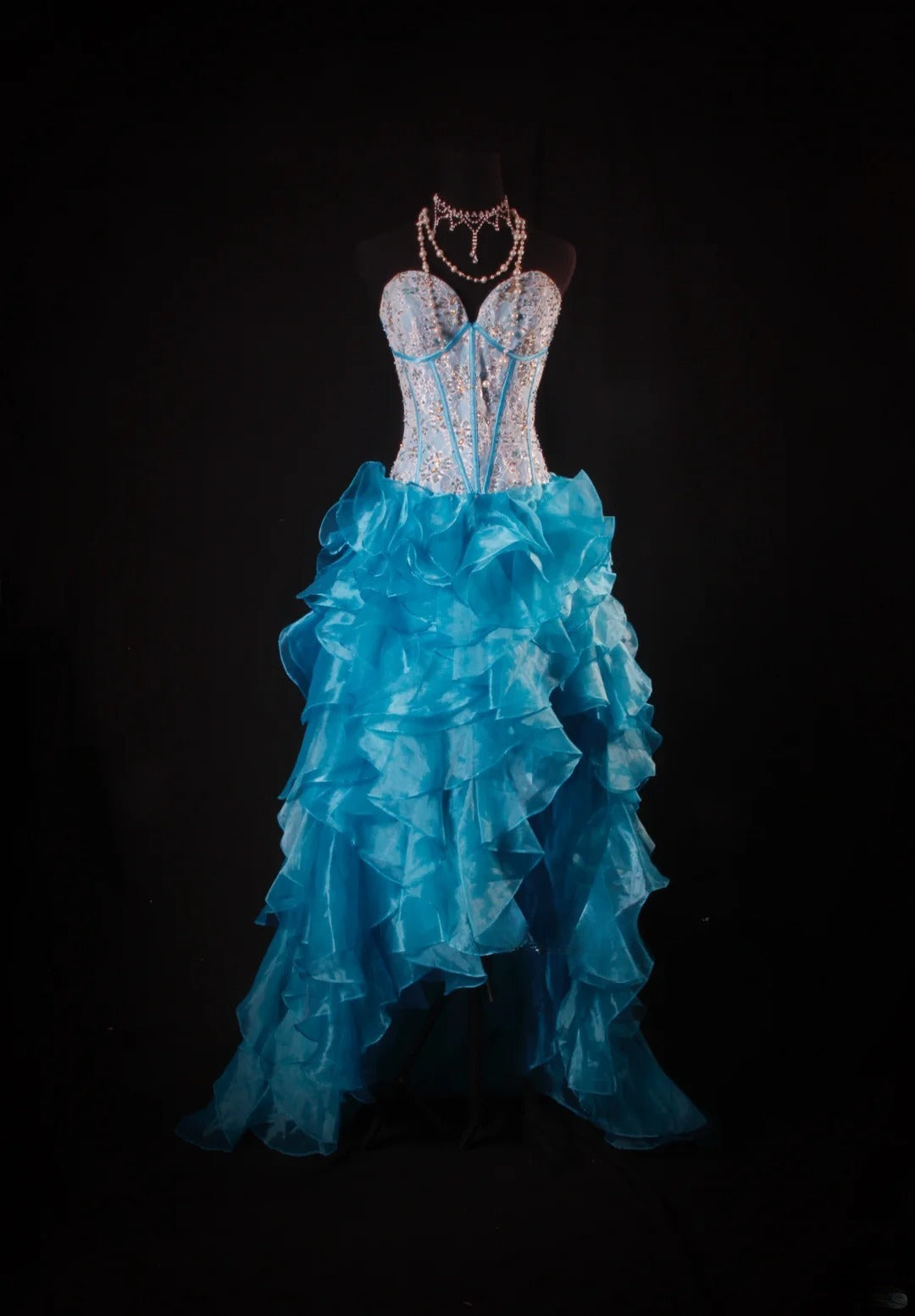 Vintage Ball Gowns Women's Cocktail Party Gowns High Low Sweetheart Blue With Tiered Beaded Tops Long Graduation Dinner Outfits Prom Dresses AS099