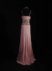 Vintage A Line Spaghetti Strap Pink Floor Length Chiffon Party Dress With Beads 1950s Retro Classy Birthday Dinner Prom Dresses AS100