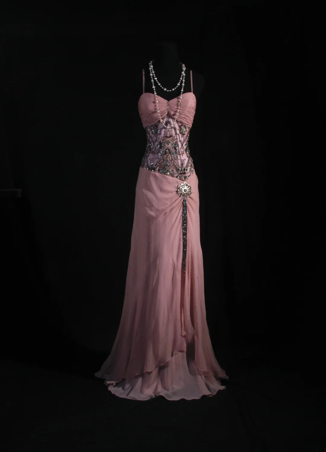 Vintage A Line Spaghetti Strap Pink Floor Length Chiffon Party Dress With Beads 1950s Retro Classy Birthday Dinner Prom Dresses AS100