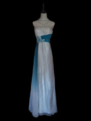 Vintage A Line Strapless White Blue Ombre Chiffon Sleeveless Long Prom Dresses High School Senior Graduation Dance Evening Outfits AS101