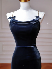Classy Mermaid Spaghetti Straps Navy Blue With Bow Long Formal Prom Dresses Dance Night Outfits Party Gowns AQ105