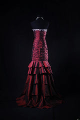 Vintage 50s 1950s Formal Mermaid Strapless Burgundy Tiered With Beads Sleeveless Long Prom Dresses Party Formal Gowns AS116