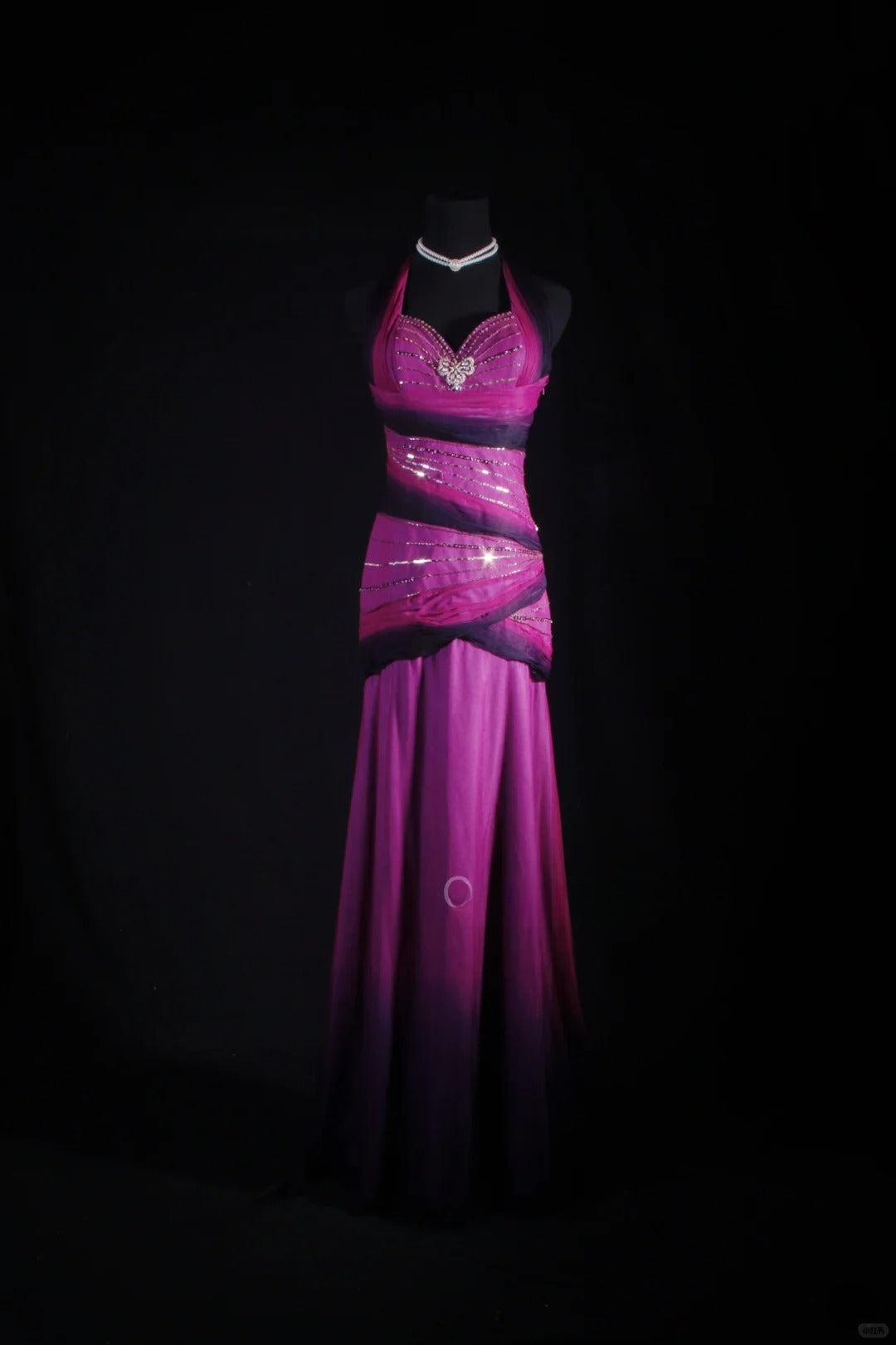 Vintage 50s 1950s Formal Mermaid Halter Ombre Purple Chiffon Pleated With Beads Sleeveless Long Prom Dresses Party Formal Gowns AS123
