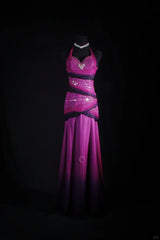 Vintage 50s 1950s Formal Mermaid Halter Ombre Purple Chiffon Pleated With Beads Sleeveless Long Prom Dresses Party Formal Gowns AS123