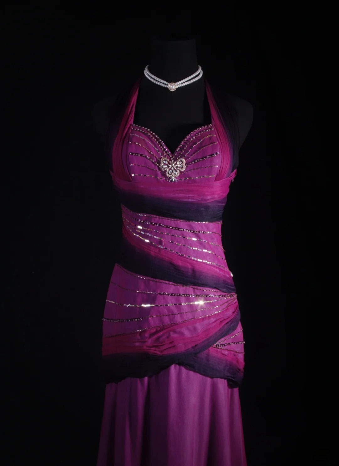 Vintage 50s 1950s Formal Mermaid Halter Ombre Purple Chiffon Pleated With Beads Sleeveless Long Prom Dresses Party Formal Gowns AS123