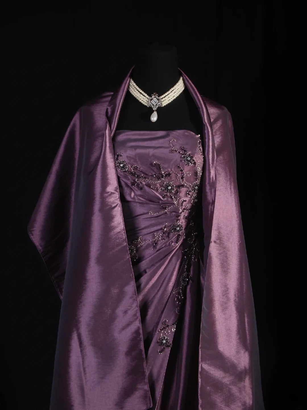 Retro Ball Gowns Women Cocktail Party Gown Strapless With Beads Cape Outfits 90s Purple Long Graduation Dinner Outfits Prom Dresses AS143