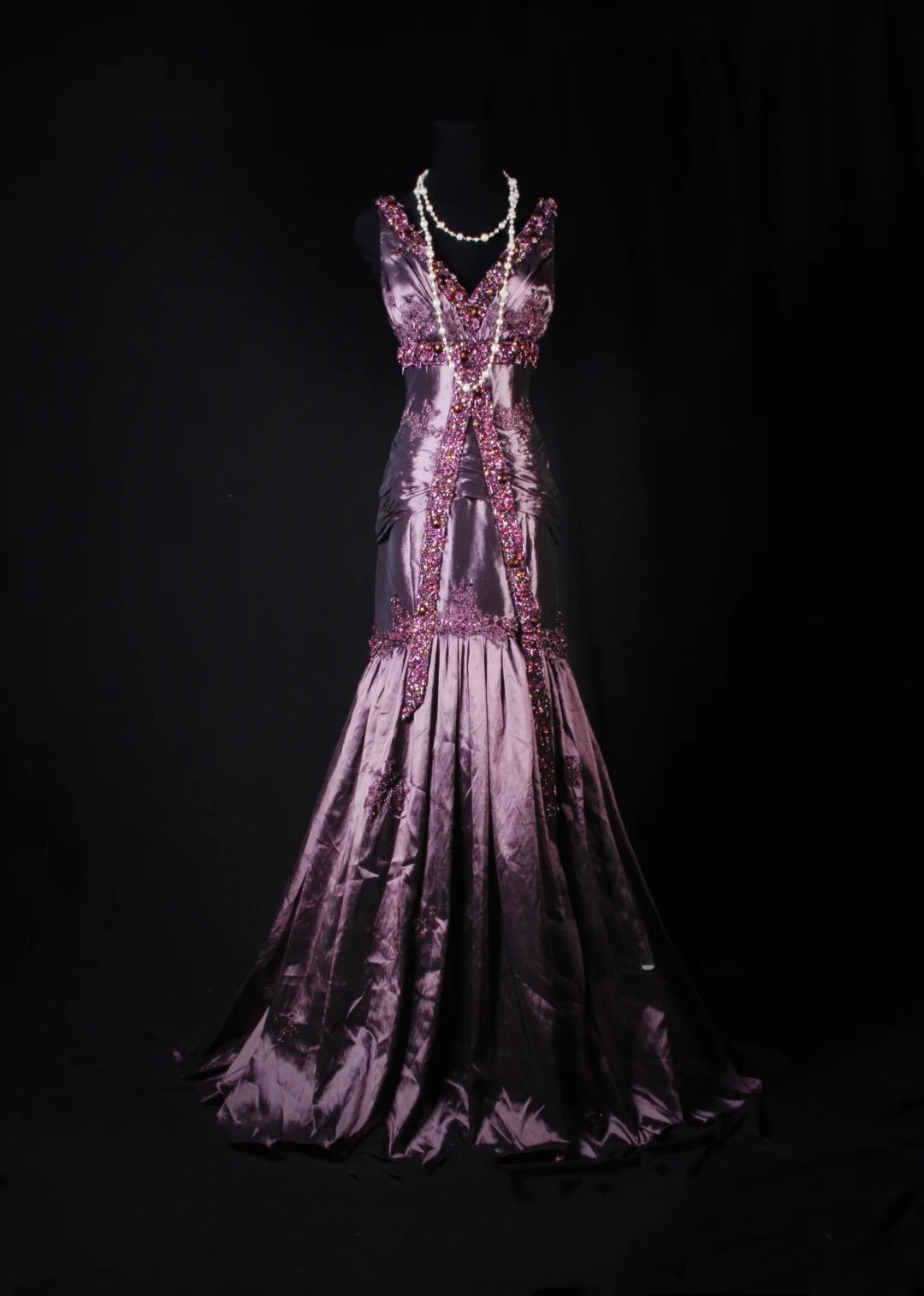 Retro Vintage 1960s Formal Mermaid V Neck Purple With Beads Long Prom Dresses Party Formal Gowns AS144