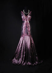 Retro Vintage 1960s Formal Mermaid V Neck Purple With Beads Long Prom Dresses Party Formal Gowns AS144