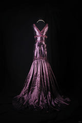 Retro Vintage 1960s Formal Mermaid V Neck Purple With Beads Long Prom Dresses Party Formal Gowns AS144