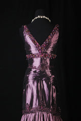 Retro Vintage 1960s Formal Mermaid V Neck Purple With Beads Long Prom Dresses Party Formal Gowns AS144