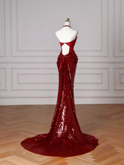 Glitter Mermaid Halter Burgundy With Sequins Long Formal Prom Dresses Dance Night Outfits Evening Birthday Outfit AB2209