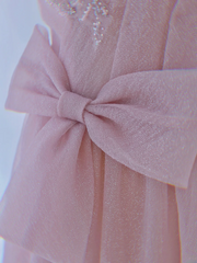 Simple A Line Strapless Pink Tulle Long Formal Prom Dresses Dance Night Outfits Evening Birthday Outfit AS162