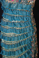 Vintage 60s Mermaid Spaghetti Straps Blue Tulle With Beads Long Formal Fancy Prom Dresses Night Outfits Party Gowns AS192