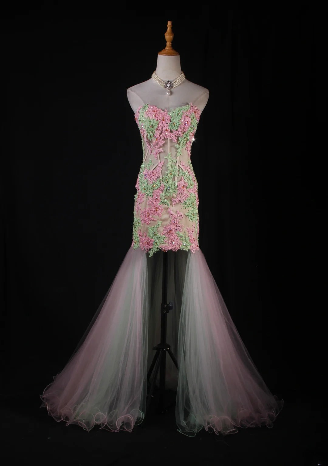 Vintage Style Mermaid Sweetheart 1950s Tulle Pink With Appliques Long Formal Prom Dresses Night Outfits Party Gowns AS229