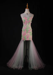 Vintage Style Mermaid Sweetheart 1950s Tulle Pink With Appliques Long Formal Prom Dresses Night Outfits Party Gowns AS229