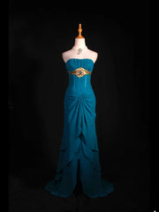 Vintage Mermaid Strapless Blue Chiffon Long Formal Old 1950s Prom Dresses Night Outfits Party Gowns AS251