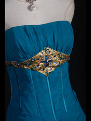Vintage Mermaid Strapless Blue Chiffon Long Formal Old 1950s Prom Dresses Night Outfits Party Gowns AS251