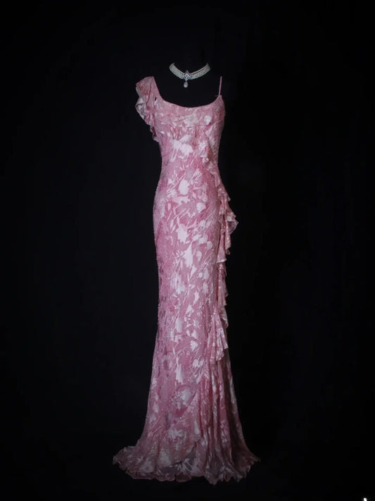 Vintage Prom Dresses Aesthetic Mermaid Pink Lace 2000s Semi Formal Inspo Impress Long Party Formal Gown For Teens High Schools AS259