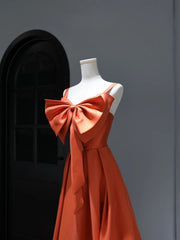 Modest Prom Dresses Aesthetic A Line Spaghetti Straps Satin Orange Inspiration Style Impress Corset Fitted Long Party Formal Gown AS386