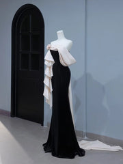 Modest Prom Dresses Aesthetic Mermaid Strapless Black Velvet Inspiration Style Impress With Flower Long Party Formal Gown AS399