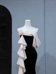 Modest Prom Dresses Aesthetic Mermaid Strapless Black Velvet Inspiration Style Impress With Flower Long Party Formal Gown AS399