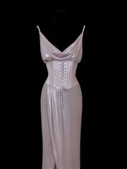 Chic Formal Mermaid Spaghetti Strap Pink Satin With Slit Cape Style Impress Long Prom Dresses Party Gowns AS600