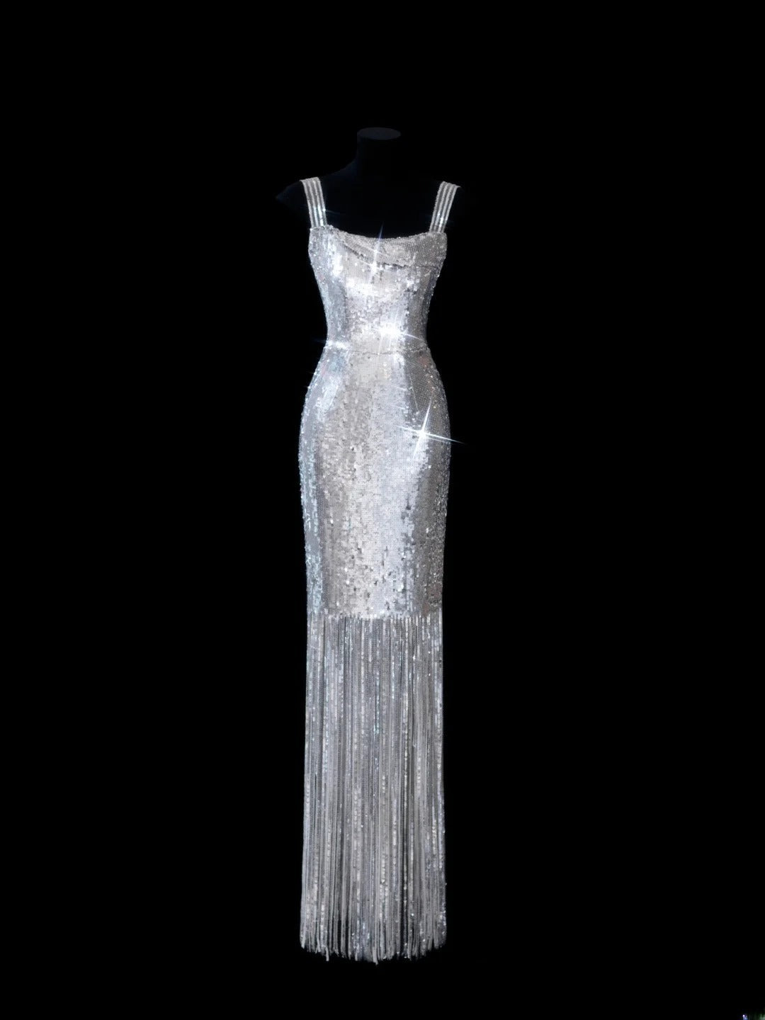 Chic Sheath Square Neck Silver Sequin Long Prom Formal Fancy Evening Dresses Dinner Outfits Classy Party Gowns AS617