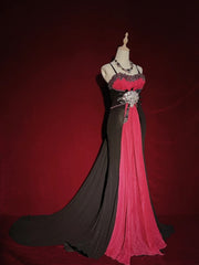 Beautiful Prom Dresses Mermaid Spaghetti Strap Pink Black Chiffon With Beads Long Evening Outfits N3396