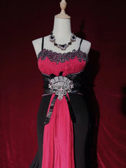Beautiful Prom Dresses Mermaid Spaghetti Strap Pink Black Chiffon With Beads Long Evening Outfits N3396