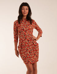 High Neck 3/4 Sleeve Dress With Belt