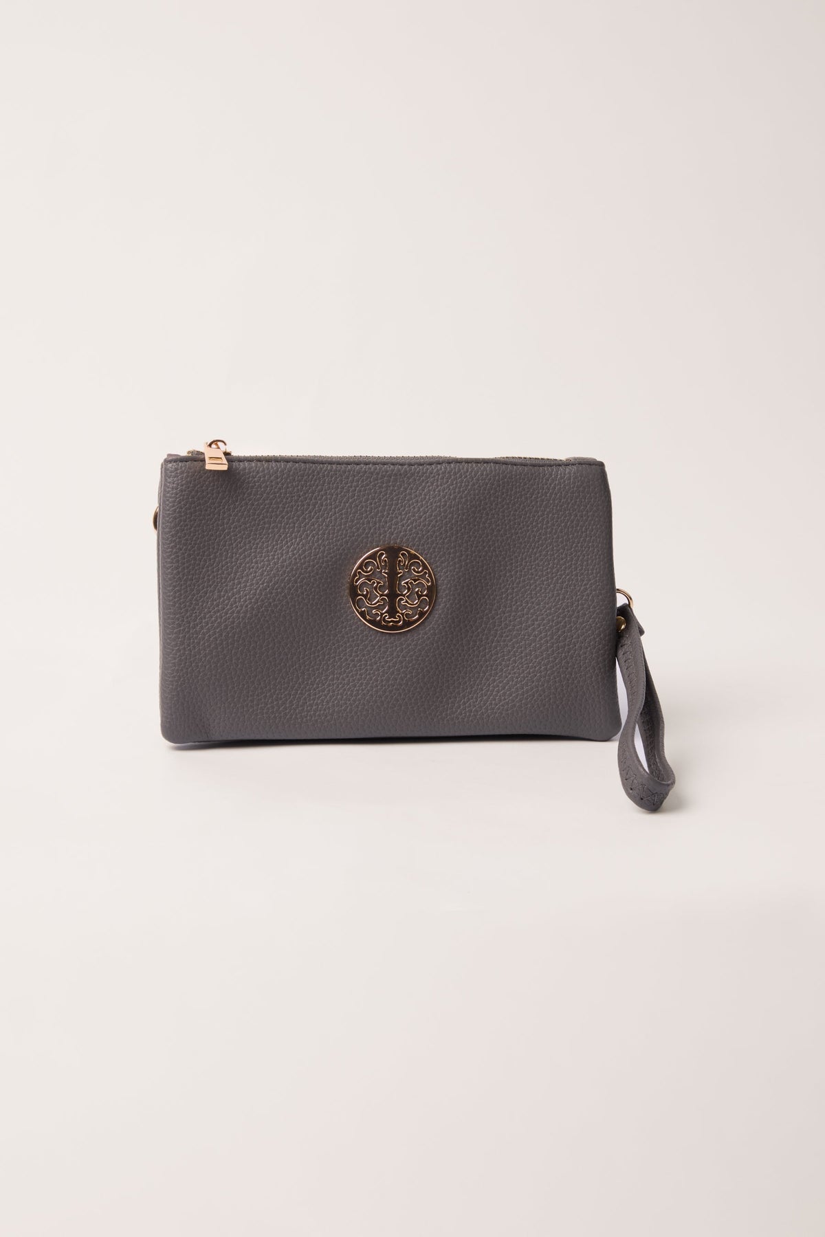 Detailed Zip Up Purse With Detachable Strap